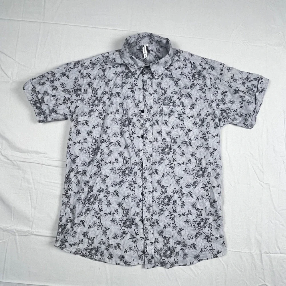 Banana Republic Mens Small Gray Floral Short Sleeve Button-Up Shirt Cotton Blend